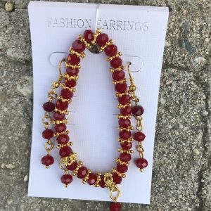 Handmade dark red bracelet/ earring rhinestone set.