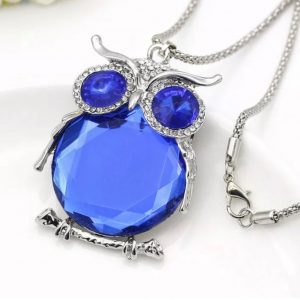 Crystal Rhinestone blue owl necklace.