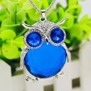 Crystal Rhinestone blue owl necklace.