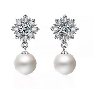 Elegant 925 Sterling Silver Pearl and Crystal Earrings